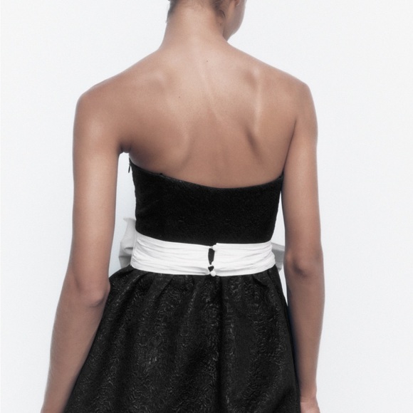 Zara Black Jacquard Dress With Contrast Bow Party Cocktail Night Out Mini - Picture 5 of 11